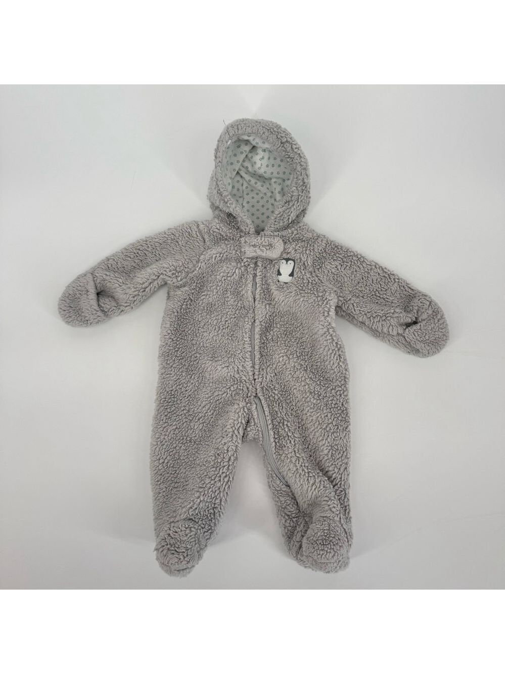Baby Carter's Gray Fleece Winter One Piece Footie Mittens 3 Months